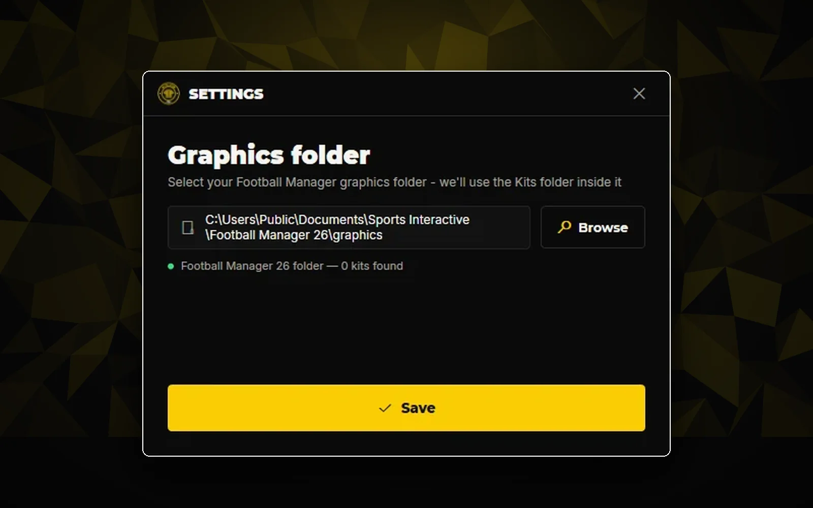 Impostazioni con il percorso completo della cartella graphics